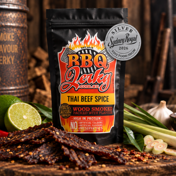 Award-winning Thai Beef Jerky wood smoked Australian beef