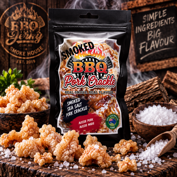 BBQ Jerky Smoked Sea Salt Pork Crackle – crispy Australian made pork crackle