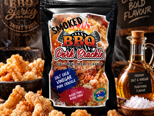 BBQ Jerky Salt & Vinegar Pork Crackle – crispy Australian made smoked pork crackle