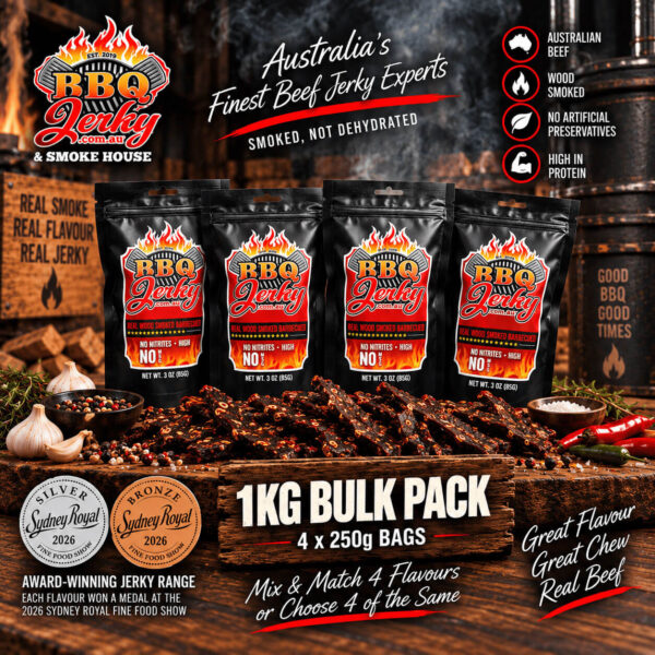 Award-winning 1kg BBQ Jerky Bulk Pack with four 250g bag