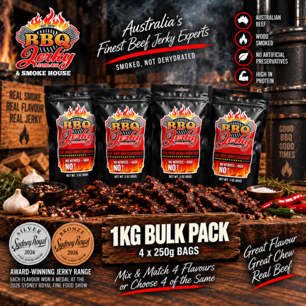 Award-winning 1kg BBQ Jerky Bulk Pack with four 250g bag